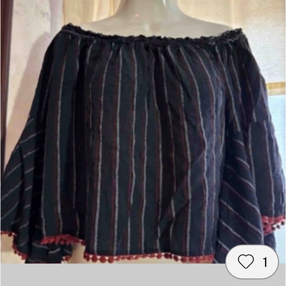 NWT Shyanne Navy and Rust Striped Peasant Top